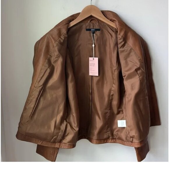 NWT Quince Leather Stand-Collar Jacket Cognac Brown Size Large - Picture 15 of 15